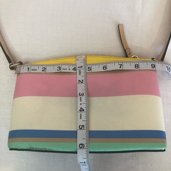 Kate Spade White, Pink, Yellow & Blue Stripped Leather Crossbody  Purse - Picture 14 of 16